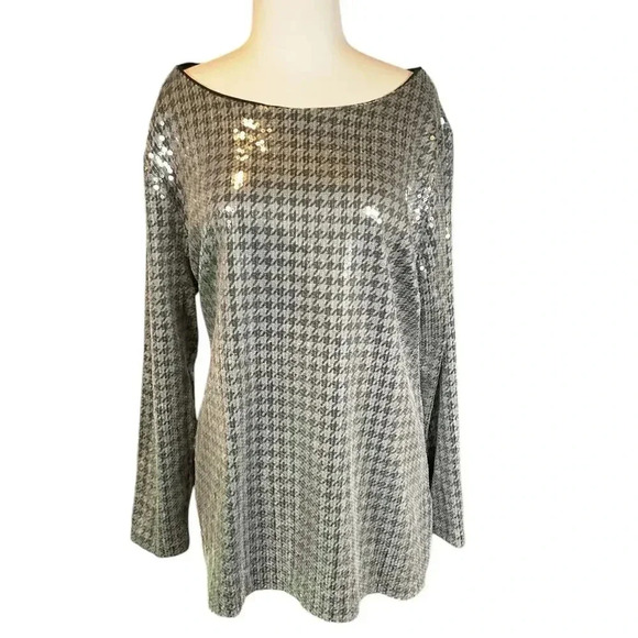 Chicos NWT Houndstooth Sequin Tunic Size 3 US Size XL Silver and Black - Picture 4 of 15